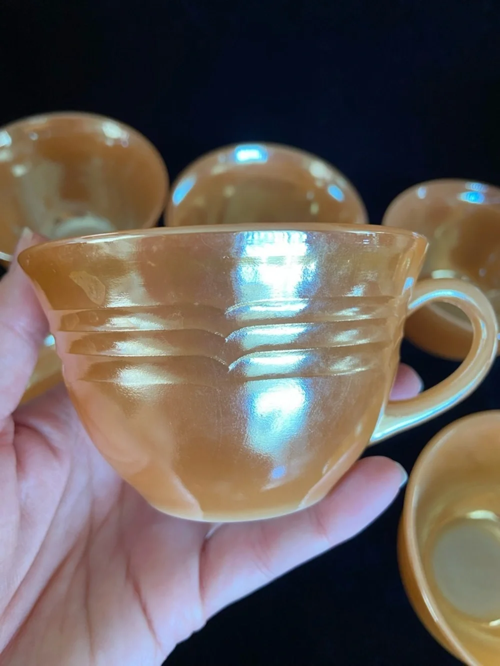Lot of 8 FIRE KING Marigold Peach Luster Coffee Tea Cups READ